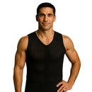 Men's hollow out mesh tank top – sheer lightweight sleeveless shirt with V-neck Black color by IS PRO USA