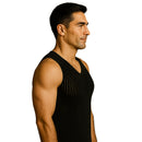 Men's hollow out mesh tank top – sheer lightweight sleeveless shirt with V-neck Black color by IS PRO USA