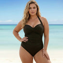 InstantFigure Plus Size One Piece Shirred Twist Front Swimsuit 13594PC