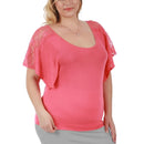 V-Neck Curvy Plus Size Top with Lace Inset 3532104C