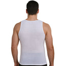 Man wearing a white Insta Slim IS PRO Hollow Out Breathable Lightweight Mesh Muscle Tank 103MS0001, Made in the USA
