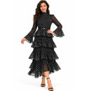 InstantFigure Polka Dot Ruffle Long Dress – Black & White CM5030