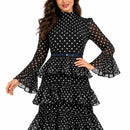 InstantFigure Polka Dot Ruffle Long Dress – Black & White CM5030