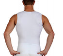 Rear view of a male model wearing the Insta Slim white tummy control V-Neck Muscle Tank, focusing on back support and posture enhancement. 3 Pack Insta Slim Compression Sleeveless V-Neck Tank VS00N3, Beverly Hills, California, CA
