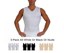 3 Pack Insta Slim tummy control Compression Sleeveless V-Neck Tank
Insta Slim 3-Pack Muscle Tank V-Neck Shirts displayed on a male model, showing the slimming effect and sleek silhouette. VS00N3, Aliso Viejo, California, CA