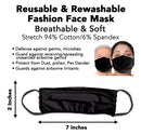 3PK Unisex Mask Black Fully Lined Reusable Cotton Face Mask 168M2183, Los Angeles, California, CA