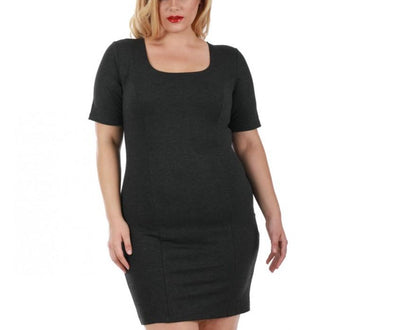 InstantFigure Curvy Plus Size Short Dress with Square-neck and Short Sleeves 168027C