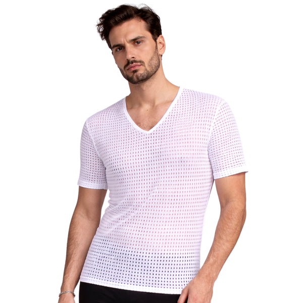 Insta Slim Men's Hollow-Out Mesh Short Sleeve V-Neck – 103VS0001
