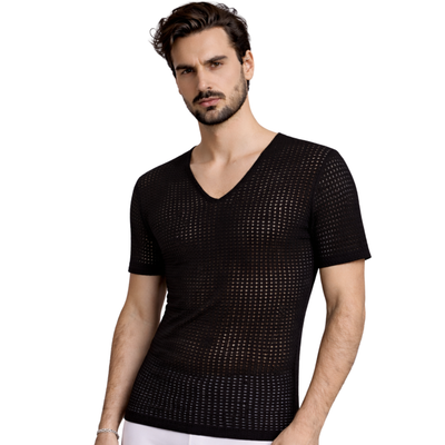 Insta Slim Men's Hollow-Out Mesh Short Sleeve V-Neck – 103VS0001