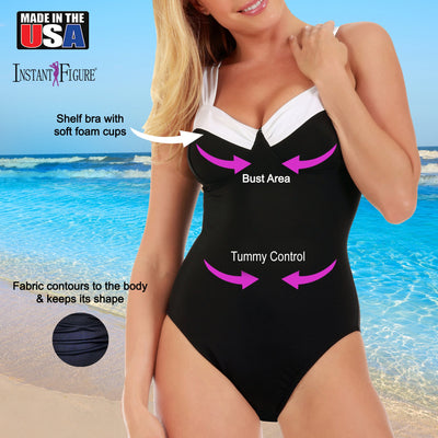 InstantFigure Plus Size Contrast Trim One Piece Swimsuit 13496PC, Wildwood, Missouri, MO