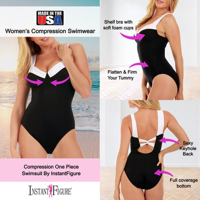 InstantFigure Plus Size Contrast Trim One Piece Swimsuit 13496PC, Raleigh, North Carolina, NC