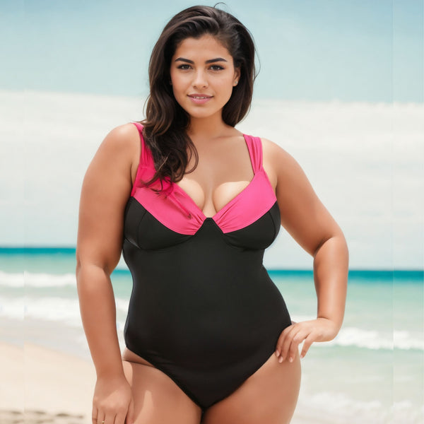 InstantFigure Plus Size Contrast Trim One Piece Swimsuit 13496PC