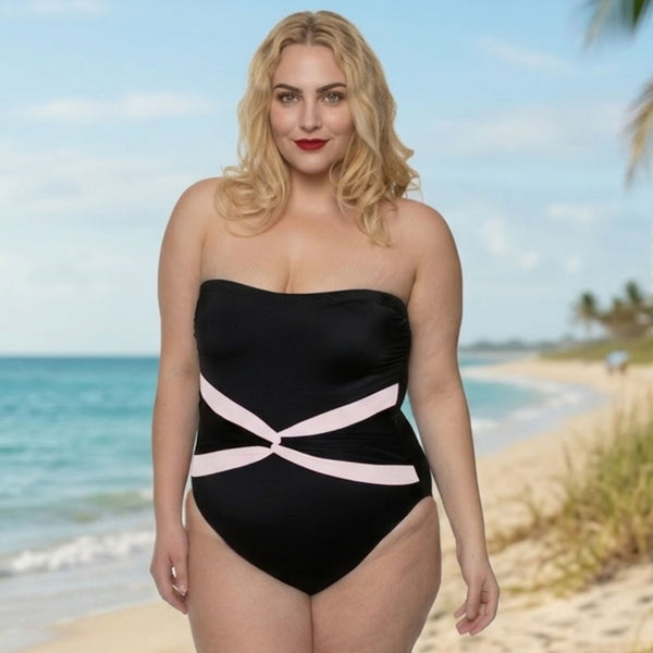 InstantFigure Plus Size Contrast Twist Front One Piece Swimsuit 13559PC