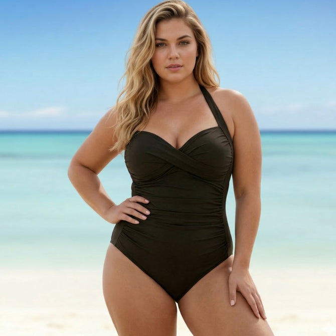 InstantFigure Plus Size One Piece Shirred Twist Front  Swimsuit 13594PC