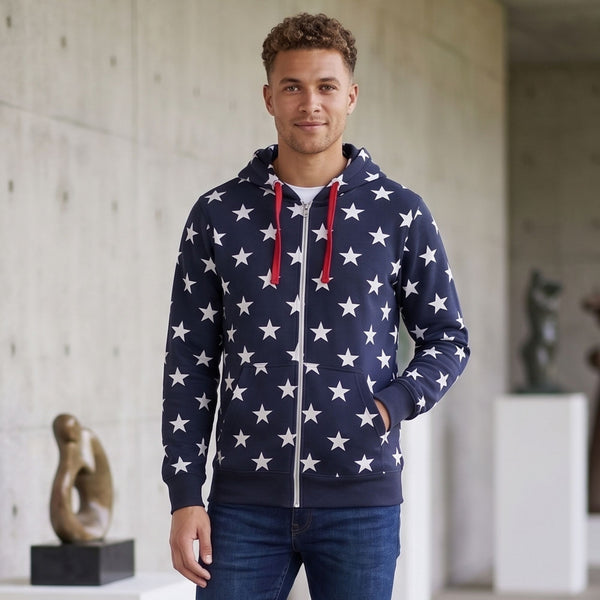 American Flag Stars Printed Men's US Flag  Zip Up Hoody - 155026