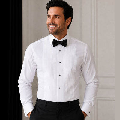 Men's Insta Slim Tuxedo Shirt with Bow Tie – Laydown Pleated Collar 155486