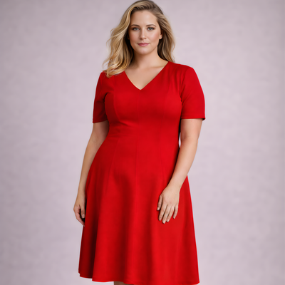 InstantFigure Curvy Plus Size Short V-neck Panel dress 16808MC