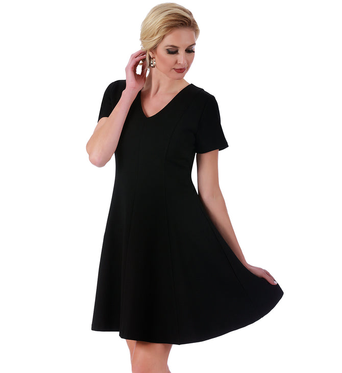 InstantFigure Short V-neck flared skirt Panel Dress 16808M Black / L InstantFigure Short V-neck flared skirt Panel Dress 16808M Black / L