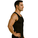 Man wearing a black Insta Slim IS PRO Hollow Out Breathable Lightweight Mesh Muscle Tank 103MS0001, Made in the USA 