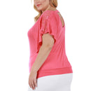 V-Neck Curvy Plus Size Top with Lace Inset 3532104C