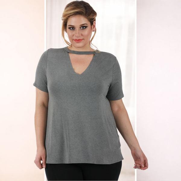 Short Sleeve Top W/Front V-Cutout 3531906C