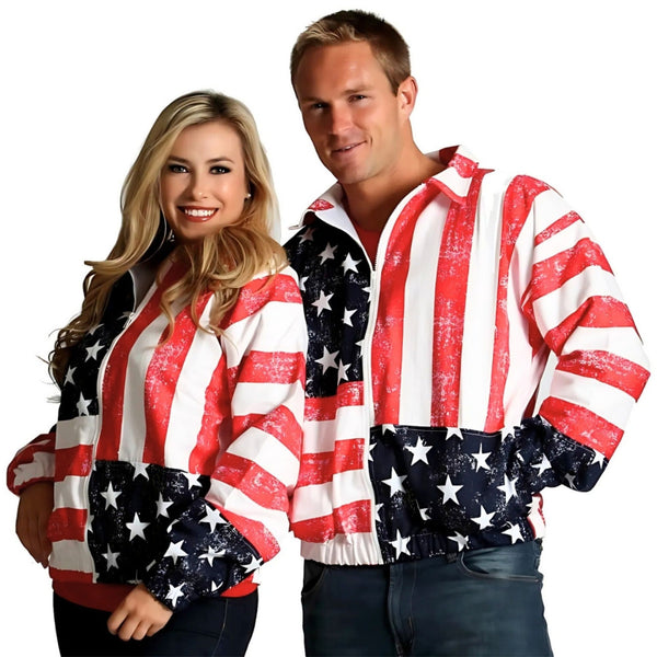 American Flag Print Unisex Zip-Up Jacket - 175709