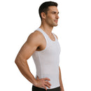 Man wearing a white Insta Slim IS PRO Hollow Out Breathable Lightweight Mesh Muscle Tank 103MS0001, Made in the USA