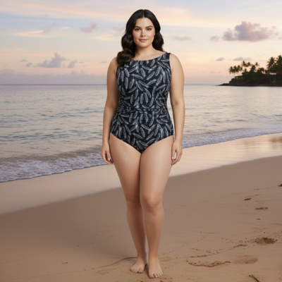 InstantFigure Feathers High-Neck One-Piece Swimsuit 78591P