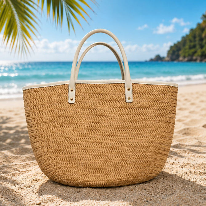 Woven Straw Top Handle Tote Bag – Summer Beach & Resort Handbag BGT4560BO