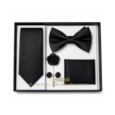 Berlioni 5PC Matching Tie, Bow-tie, Lapel pin, Hanky & Cufflinks Gift Set 155TGS1