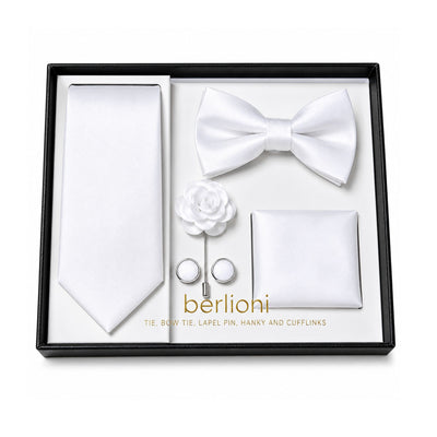 Berlioni 5PC Matching Tie, Bow-tie, Lapel pin, Hanky & Cufflinks Gift Set 155TGS1