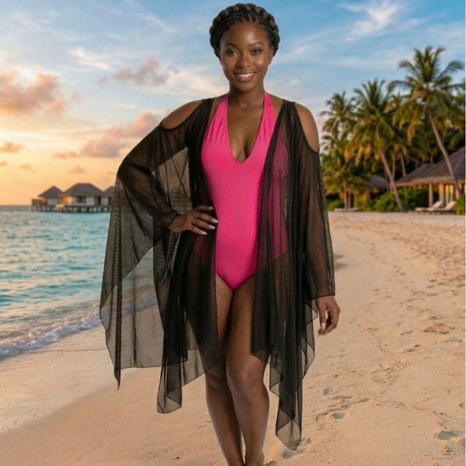 InstantFigure Sheer Mesh Coverup With Cut-out Shoulders 33COTU