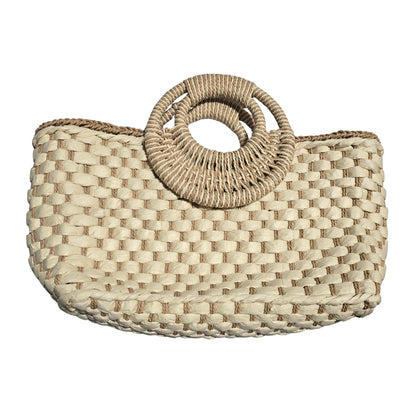Woven Straw Top Handle Tote Bag – Summer Beach & Resort Handbag MMA8355