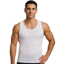 Man wearing a white Insta Slim IS PRO Hollow Out Breathable Lightweight Mesh Muscle Tank 103MS0001, Made in the USA