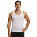 Man wearing a white Insta Slim IS PRO Hollow Out Breathable Lightweight Mesh Muscle Tank 103MS0001, Made in the USA