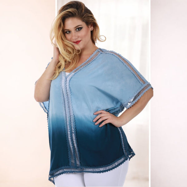 Curvy Plus Size Tie Dye Caftan Fashion Top 3532488C