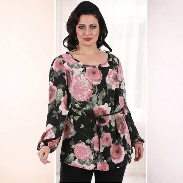 Long Sleeve Floral Georgette Fashion Top 3537264C