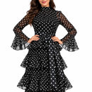 InstantFigure Polka Dot Ruffle Long Dress – Black & White CM5030