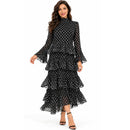 InstantFigure Polka Dot Ruffle Long Dress – Black & White CM5030