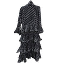 InstantFigure Polka Dot Ruffle Long Dress – Black & White CM5030