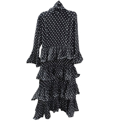 InstantFigure Polka Dot Ruffle Long Dress – Black & White CM5030
