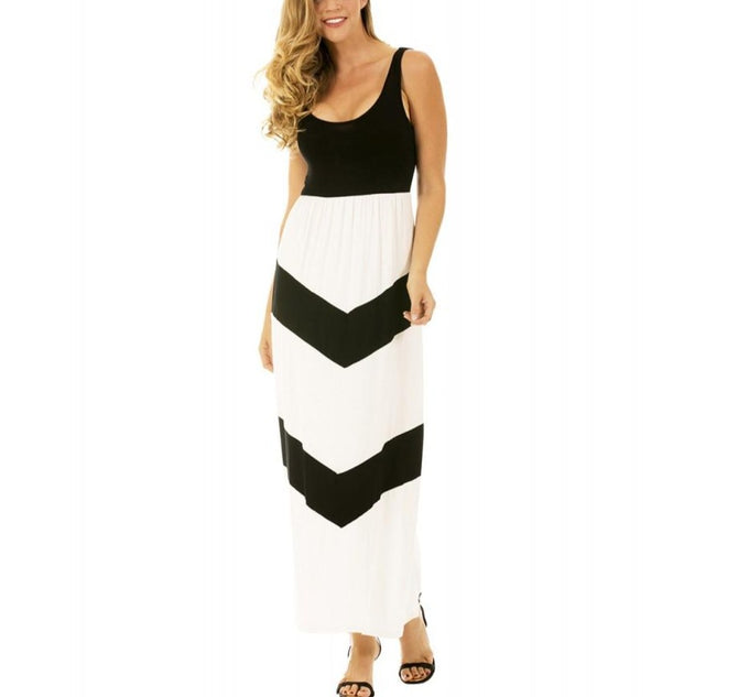 Maxi dress contrast chevron striped skirt 153055 Black/White / XL Maxi dress contrast chevron striped skirt 153055 Black/White / XL