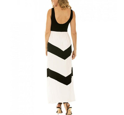Maxi dress contrast chevron striped skirt 153055