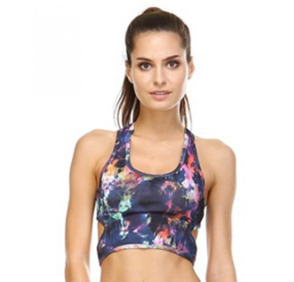 Activewear Printed Sports Bra with Side Cutouts - 1531196 ...