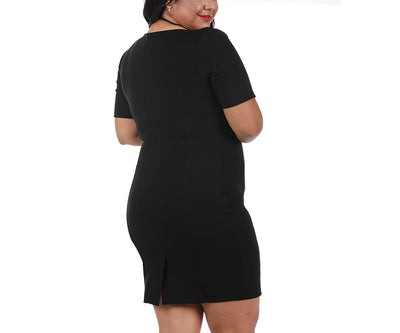InstantFigure Curvy Plus Size Short Dress with Square-neck and Short Sleeves 168027C