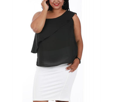 Curvy Plus Size One Shoulder Top W/Ruffled Overlay 3533916C