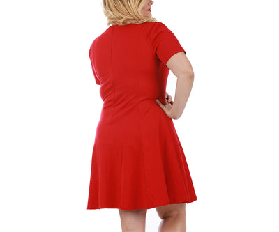 InstantFigure Curvy Plus Size Short V-neck Panel dress w/flared skirt 16808MC