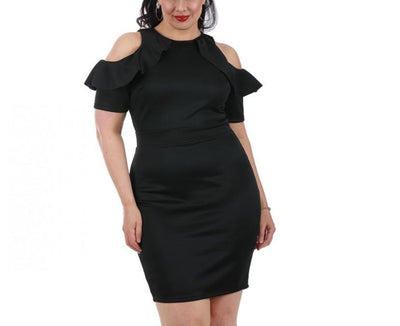 Curvy Plus Size Short Dress w/Cutoff Shoulder 3532017C