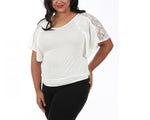 V-Neck Curvy Plus Size Top with Lace Inset 3532104C, Dearborn, Michigan, MI