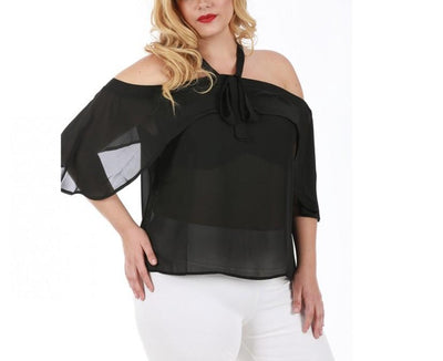 Curvy Plus Size Sheer Off-the-Shoulder blouse 3533330C